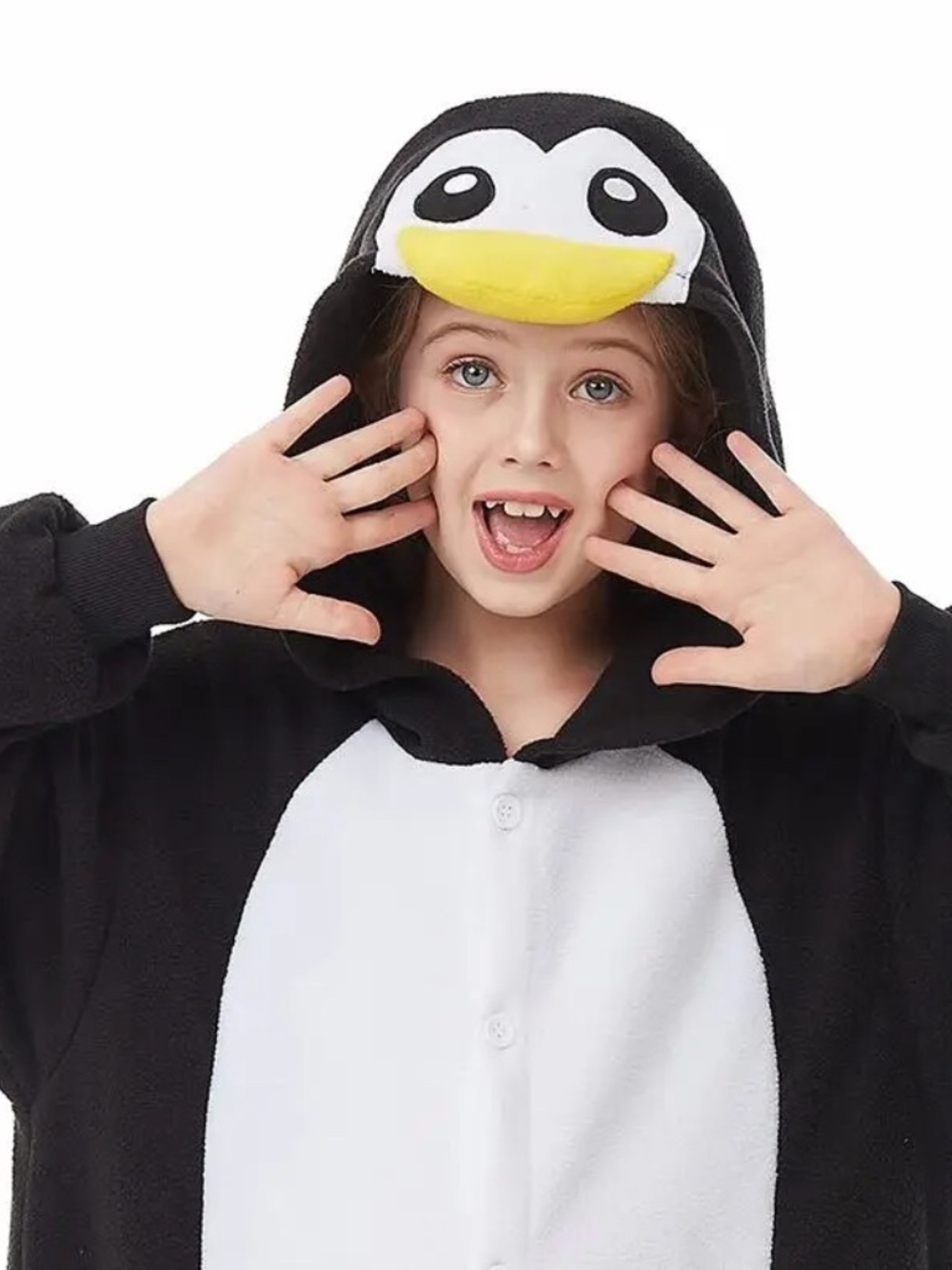 Kids Penguin Fleece Hooded Costume Onesie Halloween Size 3T - 4T